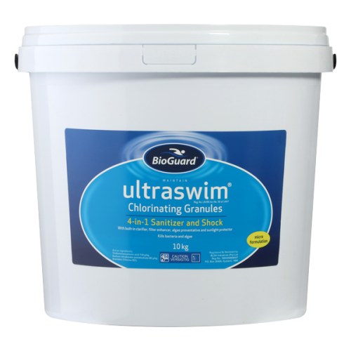6008125001623 Str <h1>POOL CHLORINE BIOGUARD ULTRASWIM 5Kg TRI-CHLOR</h1> <strong>Step into a Fresh, Rejuvenated Oasis</strong> Envision a personal retreat – a shimmering pool gleaming with clarity, beckoning for a refreshing dip. With the innovative Ultraswim Chlorinating Granules, this dream effortlessly materializes. It transcends conventional sanitizers by delivering an unparalleled 4-in-1 performance, creating a paradise right in your backyard. <strong>Key Features:</strong> <ul> <li><strong>4-in-1 Powerhouse</strong>: It doesn’t just sanitize; Ultraswim is a comprehensive solution, merging four vital pool care functions in one. It sanitizes, shocks, stabilizes, and clarifies, streamlining your pool maintenance.</li> <li><strong>Efficient Sanitization</strong>: Effectively eliminates detrimental bacteria, ensuring a safe and hygienic swimming environment.</li> <li><strong>Vivid Shocking</strong>: Amplify your pool’s luminosity, especially after moments of increased activity or usage.</li> <li><strong>Sturdy Stabilization</strong>: Its unique formula safeguards chlorine from the sun's aggressive rays, promoting extended chlorine lifespan and reduced wastage.</li> <li><strong>Crystal Clarification</strong>: Revel in the luxury of pristine, transparent water that heightens the allure of your pool.</li> </ul> <strong>Ease and Efficiency Rolled into One</strong> Bid adieu to cumbersome, time-consuming pool maintenance rituals. Ultraswim revolutionizes pool care, presenting an uncomplicated, yet highly effective, 4-in-1 solution. By choosing Ultraswim, you're opting for more leisurely swims and fewer pool care chores. <strong>Swim with Assurance</strong> We believe that swimming should be a serene, delightful experience for all. That’s why Ultraswim Chlorinating Granules prioritize swimmer safety. Its gentle composition ensures minimal irritation, making swimming an absolute delight for the skin and eyes. Dive in, knowing that behind the fun is a robust shield of protection. <strong>Cherish the Added Benefits</strong> The sun's UV rays, while essential, can often deplete your pool's chlorine levels. With Ultraswim's sun protection feature, you're assured of a more sustained chlorine presence, minimizing frequent maintenance. This, coupled with its other multifaceted features like algae prevention and filter enhancement, makes it a stellar choice for pool owners. <img class="alignnone size-medium wp-image-534" src="https://www.onlinepoolstore.co.za/wp-content/uploads/2021/01/Ultraswim-300x81.png" alt="" width="300" height="81" />