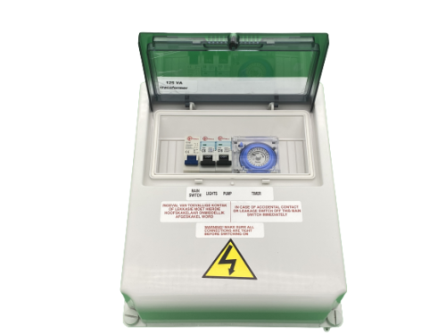 EQ DB 125 6 <h1>POOL DB BOX 18VA EARTHECO (PREMIUM) INCL. TIME SWITCH</h1> <h2><strong>Product Description:</strong></h2> Control your swimming pool's electrical main, pump, and lighting effortlessly with the EARTHCO 18VA Premium Pool Distribution (DB) Box. This DB box is designed to distribute your power feed into subsidiary circuits and is equipped with a time switch and transformer. This weatherproof 18V DB Box is suitable for pool pumps up to 1.5kW and can accommodate 1 LED BLUE Light. Enhance your pool management experience with the reliable and efficient EARTHCO 18VA DB Box. <h2><strong>Product Details:</strong></h2> <ul> <li><strong>Product Type:</strong> Pool Distribution Box</li> <li><strong>Brand:</strong> EARTHCO</li> <li><strong>Voltage:</strong> 18V</li> <li><strong>Compatibility:</strong> Pool pumps up to 1.5kW; 1 LED BLUE Light.</li> <li> <h2><strong>Key Features:</strong></h2> <ol> <li><strong>Versatile Use:</strong> Can handle 1 LED BLUE light.</li> <li><strong>Weatherproof:</strong> Designed to withstand the elements, ensuring durability and consistent performance.</li> <li><strong>Integrated Time Switch and Transformer:</strong> Simplifies your pool management with these convenient built-in features.</li> <li><strong>High Compatibility:</strong> Works well with pool pumps up to 1.5kW, providing flexibility for various pool setups.</li> </ol> </li> </ul>