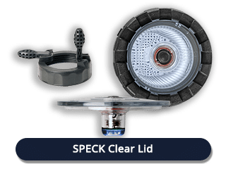 Speck clear lid carousel This is a Speck Pump clear lid with a built-in LED light for easier viewing. Helps with viewing critters and debris in low light situations. Batteries are included. It can be purchased as an accessory for these Speck pumps