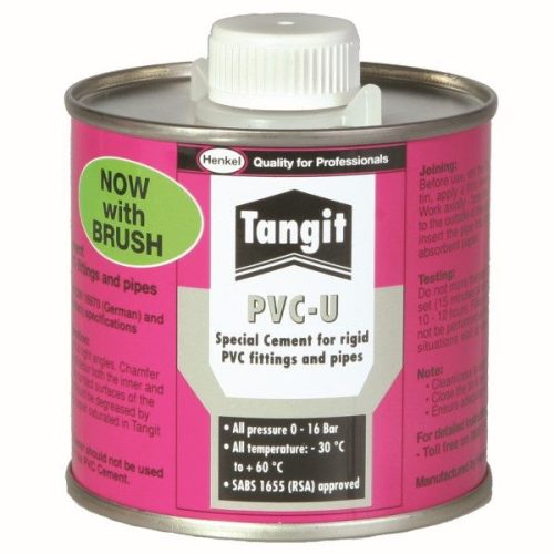 TANGIT 250 Tangit high pressure solvent weld or simply known as TANGIT GLUE for use on pvc pipes and and fittings.Available in 50ml and 100ml tubes ,250ml and 500ml tins with brush