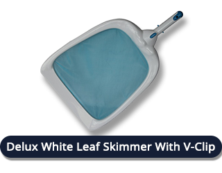 POOL LEAF SKIMMER DELUX WHITE HEAVY DUTY WITH V CLIP 2 <h1>SPECK LEAF SKIMMER DELUX WHITE HEAVY DUTY WITH V-CLIP</h1> <h2><strong>Product Description:</strong></h2> This heavy-duty Leaf Skimmer from Speck Pumps is your perfect pool-cleaning companion. Designed to be durable and easy-to-use, this Delux White Leaf Skimmer efficiently removes leaves and other debris from your pool. The skimmer features a high-quality plastic frame with a streamlined design, allowing it to move effortlessly through the water. Its mesh is UV-protected to withstand damage from the sun or pool chemicals, ensuring long-lasting usage. The skimmer is universal, fitting easily onto a telescopic pole. It features a quick-release button for easy snap-on/snap-off V-clip release from any standard size telescopic pole. The robust mesh net has a larger catchment area than standard grade equipment, and the whole skimmer is 100% recyclable. <h2><strong>Product Details:</strong></h2> <ul> <li><strong>Product Type:</strong> Pool Leaf Skimmer</li> <li><strong>Brand:</strong> Speck Pumps</li> <li><strong>Material:</strong> High-quality plastic frame, UV-protected mesh net</li> <li><strong>Color:</strong> White</li> <li><strong>Features:</strong> V-Clip, Quick Release button, 100% recyclable</li> </ul> <h2><strong>Key Features:</strong></h2> <ol> <li><strong>V-Clip:</strong> Easy snap-on/snap-off release from any standard size telescopic pole.</li> <li><strong>High-Quality Reinforced Plastic Frame:</strong> Designed for long-lasting use.</li> <li><strong>Quick Release Button:</strong> For easy attachment and detachment.</li> <li><strong>High-Quality Mesh Net:</strong> Larger catchment area than standard grade equipment.</li> <li><strong>100% Recyclable:</strong> Environmentally-friendly design.</li> </ol>  