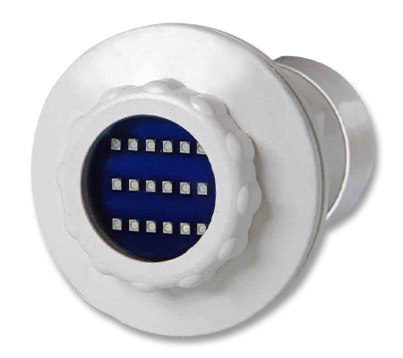 SPECKTRALIGHT AIMFLOW Colour Complete image 1 <h2>BADU® SPECKTRALIGHT POOL OR SPA AIMFLO LIGHT LED BLUE</h2> <h2><strong>Product Description:</strong></h2> Light up your pool or spa with the energy-efficient Badu® Specktralight LED Blue Aimflo Light. This LED light fixture not only creates a captivating aquatic atmosphere with four fixed colours and colour changing capabilities but is also designed for easy retrofit installation. It's energy-efficient, long-lasting, and provides high light output, making your pool or spa experience more enchanting and enjoyable. <h2><strong>Product Details:</strong></h2> <ul> <li><strong>Product Type:</strong> Aimflo Light</li> <li><strong>Colour:</strong> Blue</li> <li><strong>Energy Consumption:</strong> Max. 12W</li> <li><strong>Power:</strong> 12V AC – 1A</li> <li><strong>Weight:</strong> Max. 135g</li> <li><strong>Diameter:</strong> 85mm</li> <li><strong>Warranty:</strong> 6-month ex-factory warranty from date of purchase (under normal operating conditions).</li> </ul> <h2><strong>Key Features:</strong></h2> <ol> <li><strong>Colour Variability:</strong> Features four fixed colours, including afternoon skies, deep blue sea, emerald, and cloud white, and offers colour changing capabilities for a dynamic lighting experience.</li> <li><strong>Energy-Efficient:</strong> Utilizes LED technology to provide a vibrant, energy-saving lighting solution.</li> <li><strong>Long Lifespan:</strong> Ensures a durable and long-lasting performance.</li> <li><strong>High Light Output:</strong> Illuminates your pool or spa effectively.</li> <li><strong>Easy Retrofit Installation:</strong> Designed for straightforward bulb replacement.</li> <li><strong>Optimum Lighting Effect:</strong> Features a swivel and tilt mechanism for versatile and adjustable lighting.</li> </ol>