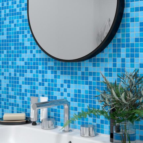 POOL MOSAIC TILES RECONSTITUTED GLASS TILE BLUE MIX - Image 3